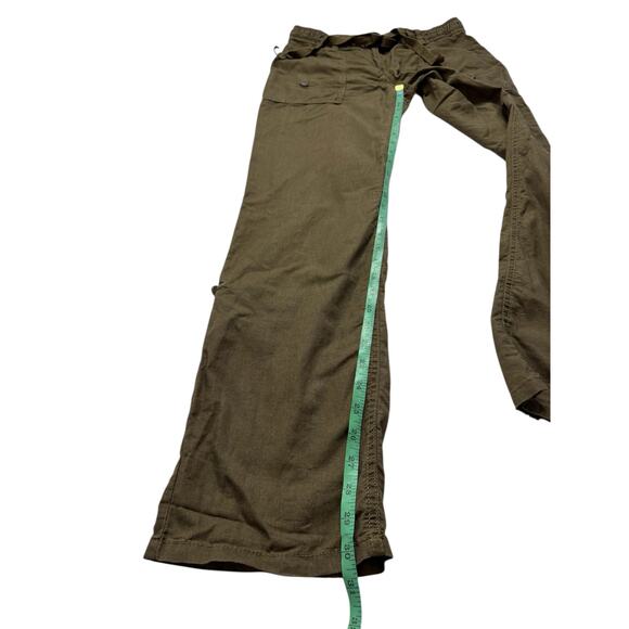 H&M Linen Blend Cargo Roll Tab Crop Pants in Olive Green Size 6 Womens Straight - Picture 8 of 9